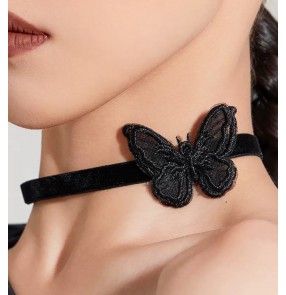 Latin Ballroom dance black lace necklace for women girls dance accessories butterfly choker women's short necklace collarbone chain